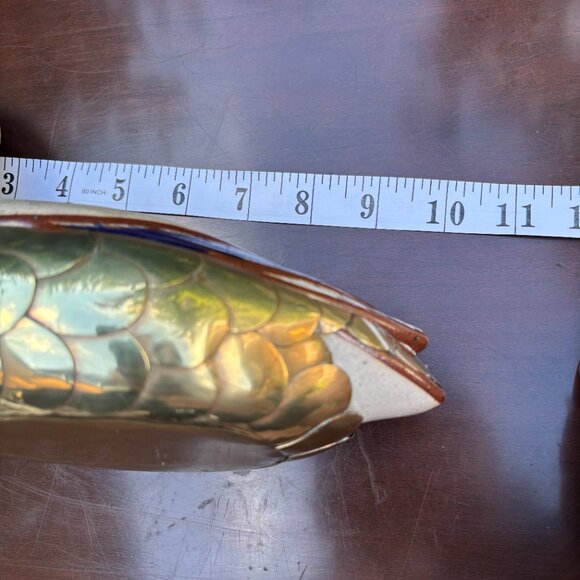 Vintage Mexican Tonala Duck Hand Painted Folk Art Bird with Solid Brass Overlay - Picture 11 of 13